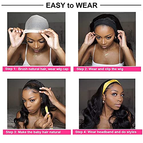 Gdwigs Long Wavy Headband Wig For Black Women Synthetic Headband Wigs 180% Density Body Wave Headband Wig Full Ends Glueless Headband Wigs Heat Resistant 22Inch #TOP5