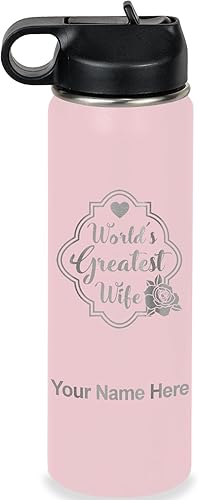 Miniatura 65 de LaserGram Botella de agua de doble pared de 32 onzas con popote, la mejor esposa del mundo, grabado personalizado incluido (gris) Gris,Negro -,Verde