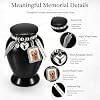 Urna Funeraria para Mascotas Pequeñas - Set de 8 Piezas de Aluminio Negro con Marco para Foto, Alas de Ángel y Dije de Corazón, Tapa Hermética - Regalo de Condolencias para Dueños de Mascotas 8