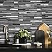 DICOFUN 20-Sheet Peel and Stick Backsplash Tile, Black & Grey Wood Look PVC Mixed Metal Stick on Backsplash Tiles for Kitchen, 9.4 sq.ft