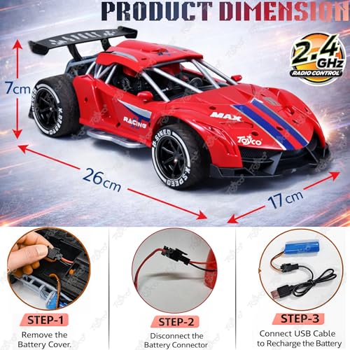 Image of toyco Remote Control Car Toy for Kids with Real Smoke Effect & LED Headlights | High Speed Rechargeable 2.4GHz RC Drift Cars 75+ ft Range & Auto Mode | Big Size Drifiting Car for Boys Girls 4+