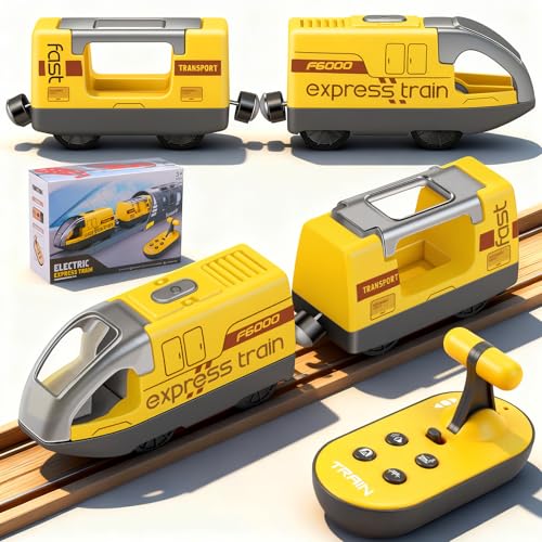 Tren Electrico Juguete Niños, Suministro de Energía de la Batería Juguete, Conexión magnética, Juguetes Regalos para Niños, Tren Electrico Niñoscompatible con Thomas, Brio, Chuggington(Amarillo)