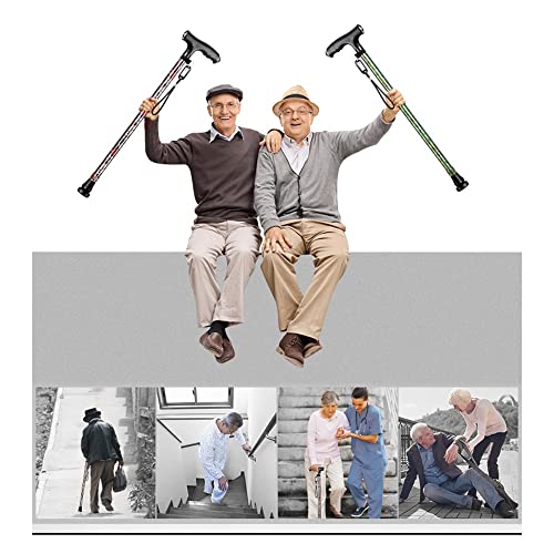 Laska spacerowa z diodami LED dla osób starszych, 10 poziomów regulacji wysokości, ergonomiczne uchwyty, kule ortopedyczne, odporne na zużycie, lekkie, aluminiowe powerfully