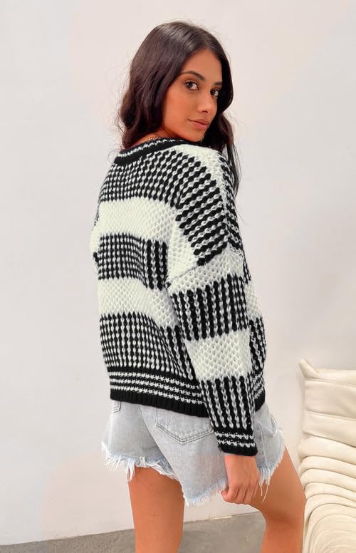 Image of ZAFUL Women's Halloween Knit Sweater Crew Neck Pumpkin Print Pullover Long Sleeve Casual Loose Jumper Crop Tops