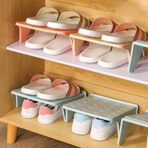 NYALKARAN Plastic Shoe Organizer Stand Space Saver Shoe Storage Rack Double Layer Free Standing Shoe Slipper Stacker Shelf (Set of 12, Multicolor) (B0D87CXG79) Amazon Price History, Amazon Price Tracker