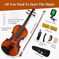 PHOENIX Violin 4/4 Full Size Kit, Violin Fiddle Set for Beginner Adults Student with Rosewood Bow, Extra Strings & Bridge, 2 Rosins, Tuner, Case, Mute, Fingerboard Stickers, Shoulder Rest — image 6