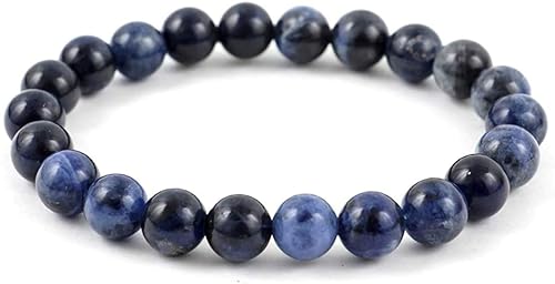 Sodalite Bracelet 8mm Blue White Round Stretch Genuine Gemstone Crystal Healing Handmade Holiday Casual Style