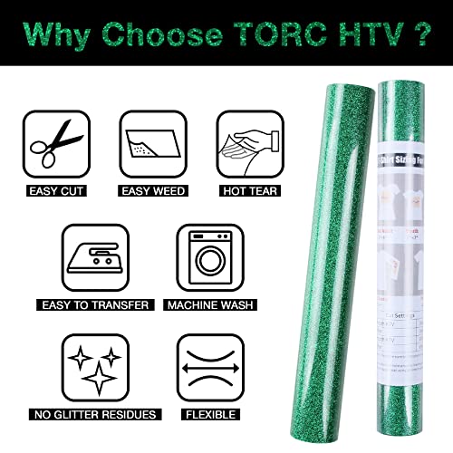 image for TORC Green Glitter HTV Heat Transfer Vinyl Roll 12 inch x 5 ft Iron on