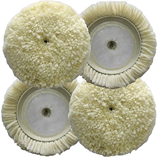 Polishing Pad Buffing Pads Kit 4PCS 4inch 100% Natural Wool Hook & Loop Grip Buffing Pad for Compound Cutting & Polishing for Car Polishing Motorcycle Machine Refrigerator Furniture Cabinets etc