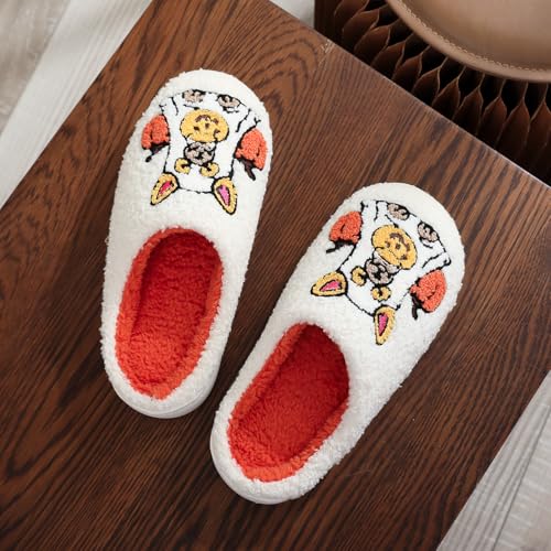 Image of Womens Mens House Slippers Retro Comfy Warm Plush Slip on Fluffy Memory Foam Home Sippers for Winter Indoor Outdoor