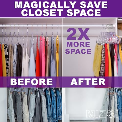 MIZGI Slim Clear Chrome Pants & Skirt Hangers (20 Pack) – Adjustable Clips & Hooks, Transparent Non-Felt, Space-Saving for Dresses, Shirts, Blouses by MIZGI - Used condition - Image 4