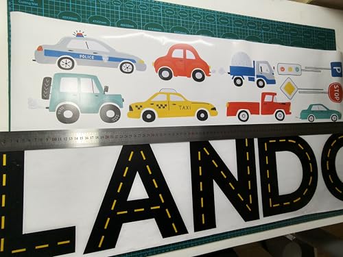 Vinilo decorativo personalizado con vehículos de construcción y autos miniatura 6