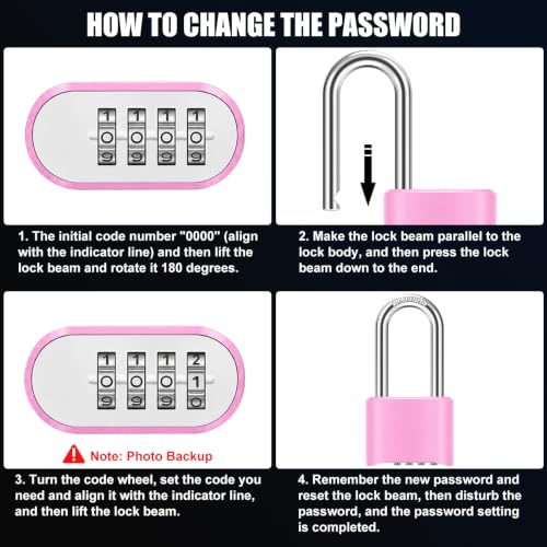 Image of Diyife Outdoor Weatherproof Combination Padlock, 2.44in Long Shackle Combination Padlock, [Design of Hidden Password] High Security for Sheds Fence, Locker, Home, School, Garage, Garden, Pink