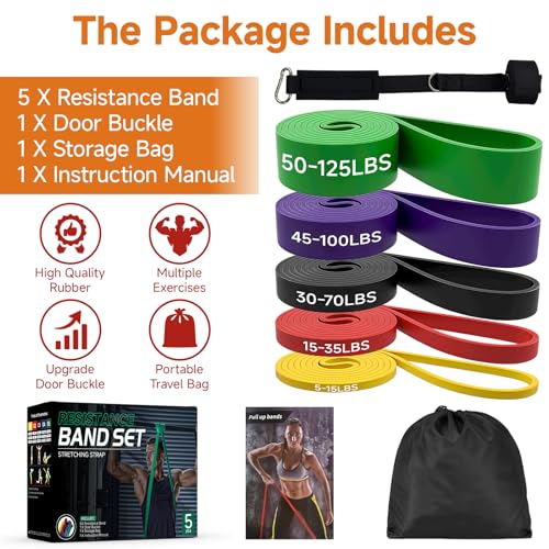 Adostob Resistance Bands Set with Door Anchor, Multi-Levels Pull Up Assistance Bands, Exercise Bands for Working Out, Stretching, Muscle Training, Physical Therapy (Men/Women) - Thumbnail 7