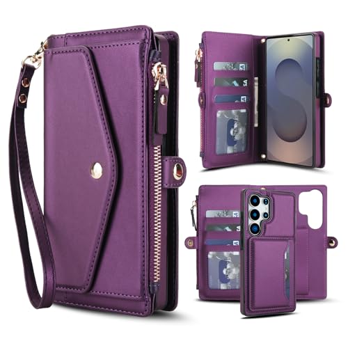 XIMAND Detachable 2-in-1 Case for Samsung Galaxy S25 Ultra - Wallet Cover with Card Slots, RFID Blocking, Compatible with Magsafe Charging and Car Mount, Wrist & Crossbody Strap.(Purple)
