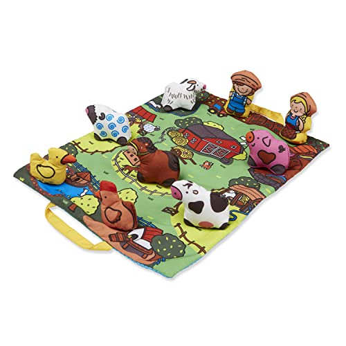 Image of Melissa & Doug Take-Along Farm Baby and Toddler Play Mat (19.25 x 14.5 inches) With 9 Animals - Folds To Be Convenient Storage Bag for Travel