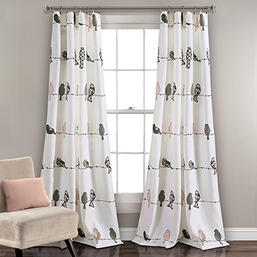 Lush Decor Rowley Birds, Polyester, Blush & Gray, 52" W x 84" L (Pack of 1), W 52" x L 84" (2 Panels)
