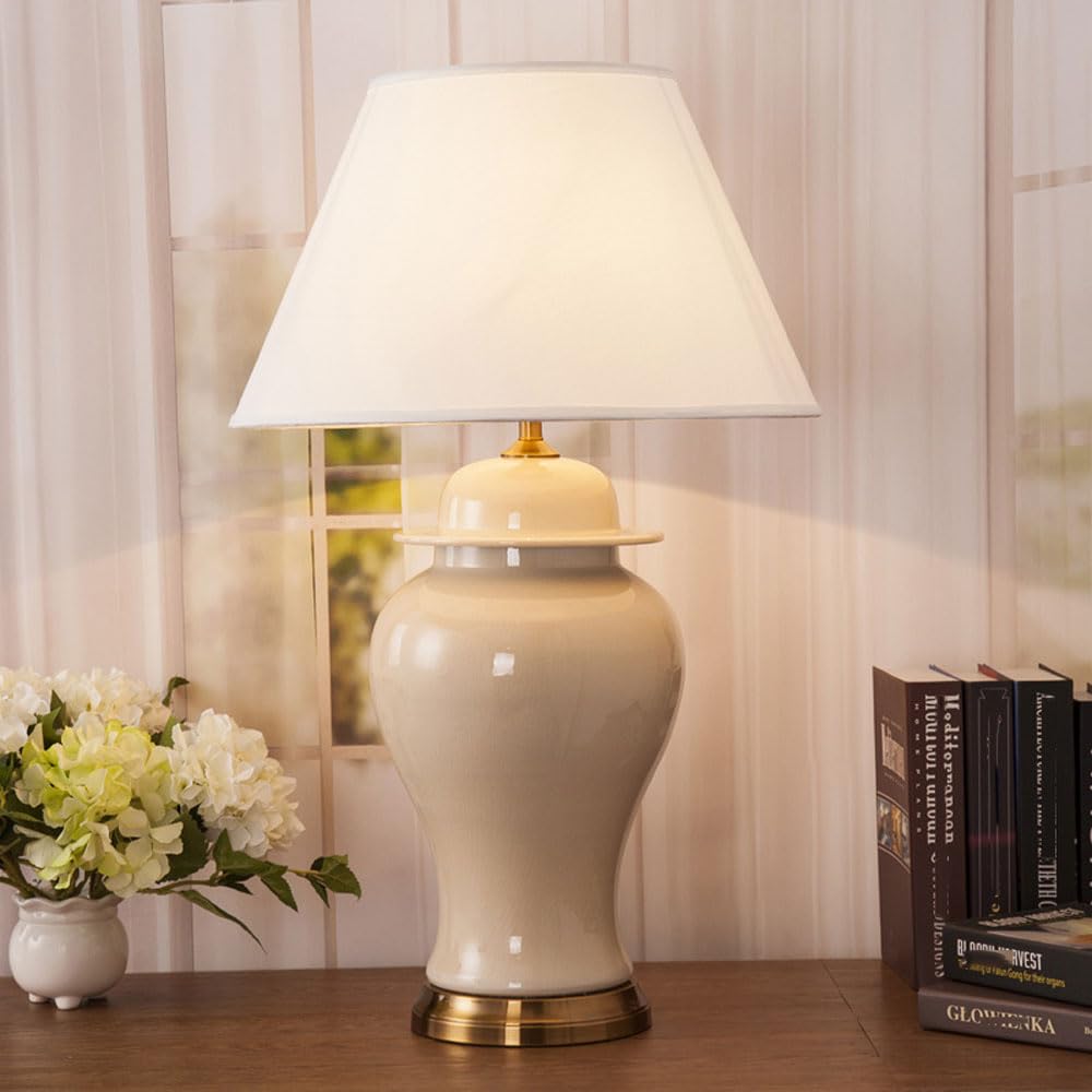 SANBDDLYY Extra Large Contemporary Ceramic Bedside Table Lamp Fabric Drum Shade for Living Room and Bedroom