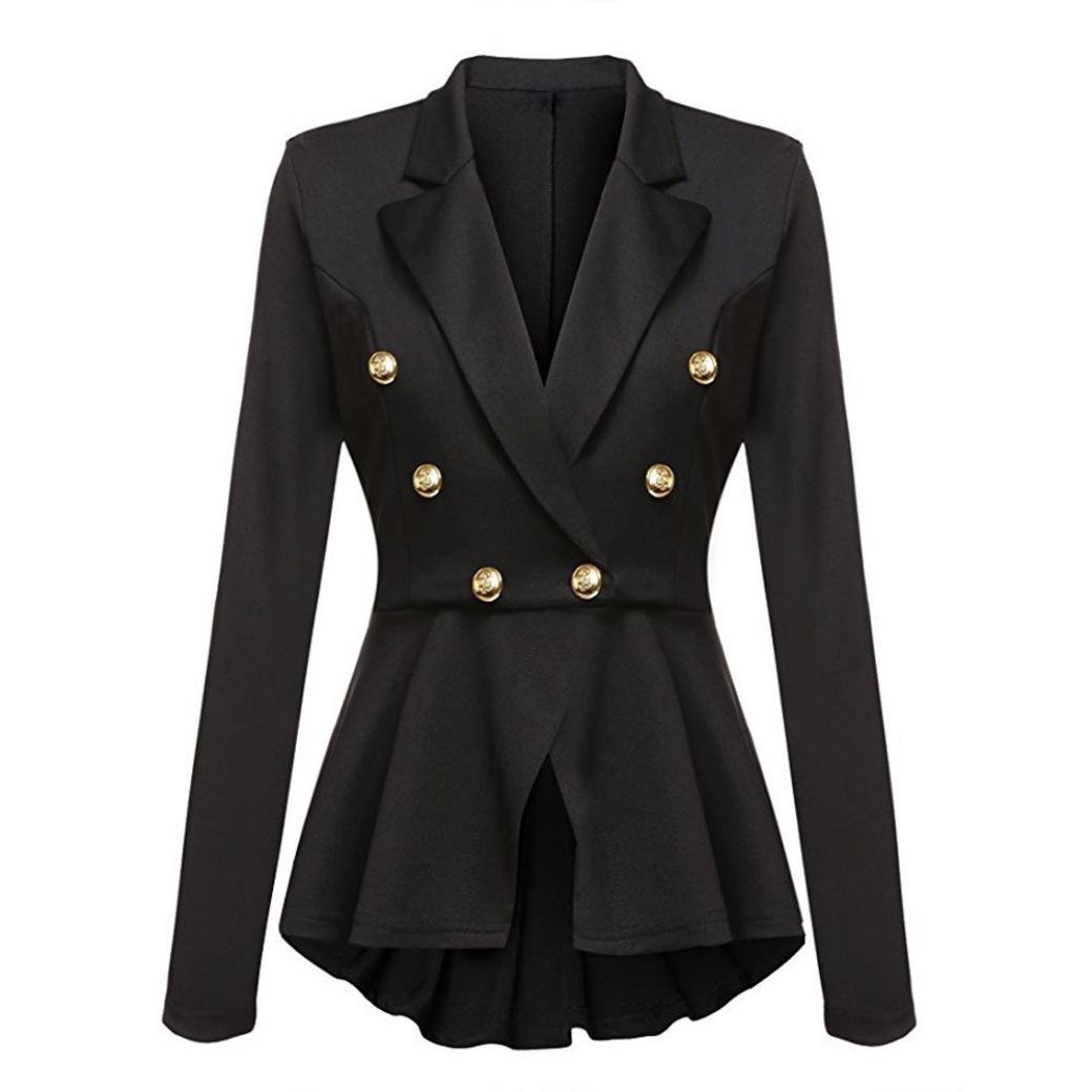 Women's Long Sleeve Blazer Ruffles Peplum Button Casual Jacket Coat Outwear