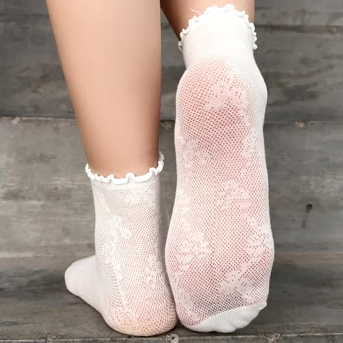 Sweet White Mesh Lace Socks, Women Simple Solid Color Mid Calf Sock, Fashion Thin Breathable Crew Stockings4
