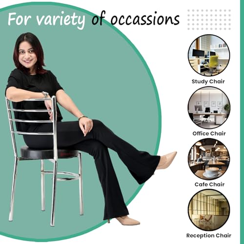 Image of GOYALSON Dining Ergonomic Dining Home Chair Hotel Restaurant Chair with Steel Chrome Polish and leatherite seat (2, Black, Standard)