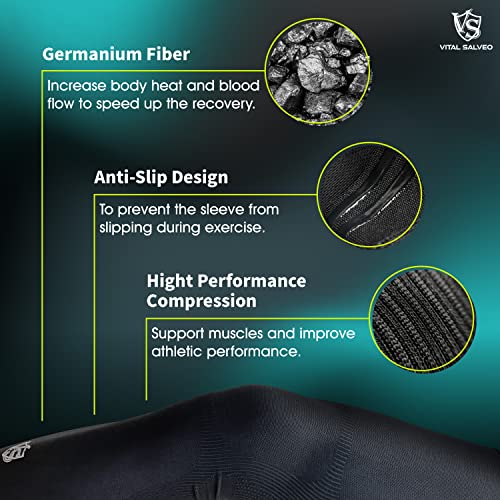 vital salveo -germanium recovery compression sports full leg sleeve length thigh calf long knee sleeve with uv protection support single tight for basketball arthritis men and women 1 pc-large