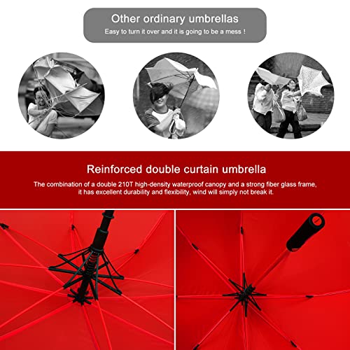 55 Inch Golf Umbrella Uv Protection Automatic Open Extra Large Oversize Double Canopy Vented Leanking Sun Rain Windproof Waterproof Stick Umbrellas Travel Rain Umbrella For Women Men Family -Black Red #TOP3