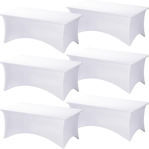 Fixwal Paquete de 6 manteles rectangulares de 6 pies, manteles rectangulares de 6 pies, mantel elástico rectangular, ajustable, lavable para mesa de