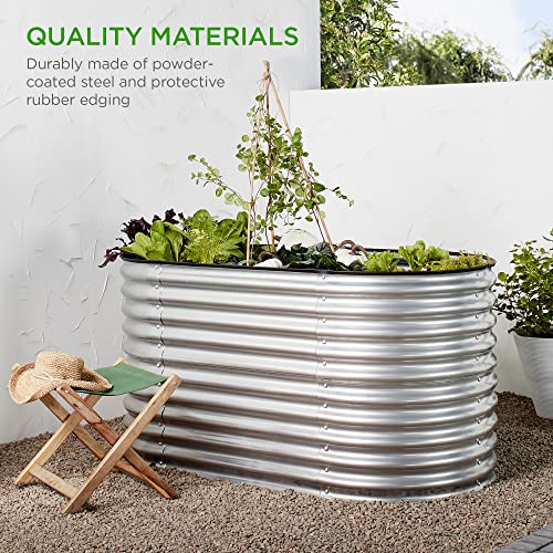 Best Choice Products 63In Oval Metal Raised Garden Bed, Customizable Outdoor Deep Root Backyard Planter, Stackable Design For Gardening, Vegetables, Flowers, Herbs W/ 275 Gallon Capacity - Silver #TOP5