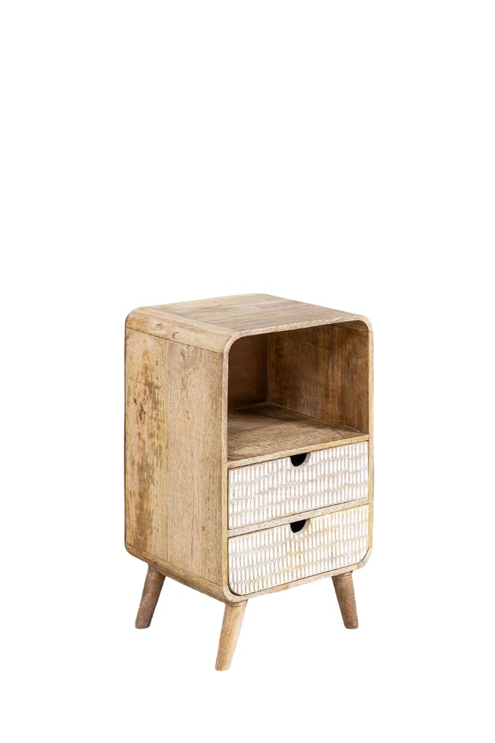 Solid Mango Wood Chest of 2 Drawers with Open Shelf, Bedside Table & Storage Cabinet for Bedroom, Living Room, Hallway, Natural Wood Finish-image-44