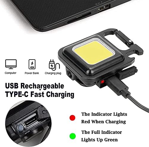 2Pcs COB Torch Rechargeable,Portable Keyring Flashlight with 4 Light Modes,Magnetic Pocket Torch with Bottle Opener,Multifunctional keychain Light,500 Lumens Work Torch for Emergency,Repair,Camping