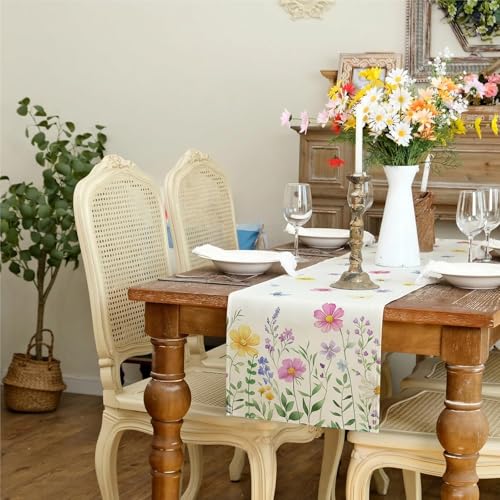 GEEORY Watercolor Daisy & Butterfly Table Runner 13x72 Inches - Spring Summer Farmhouse Decor for Indoor Kitchen Dining Table & Home Party by GEEORY - Image 3