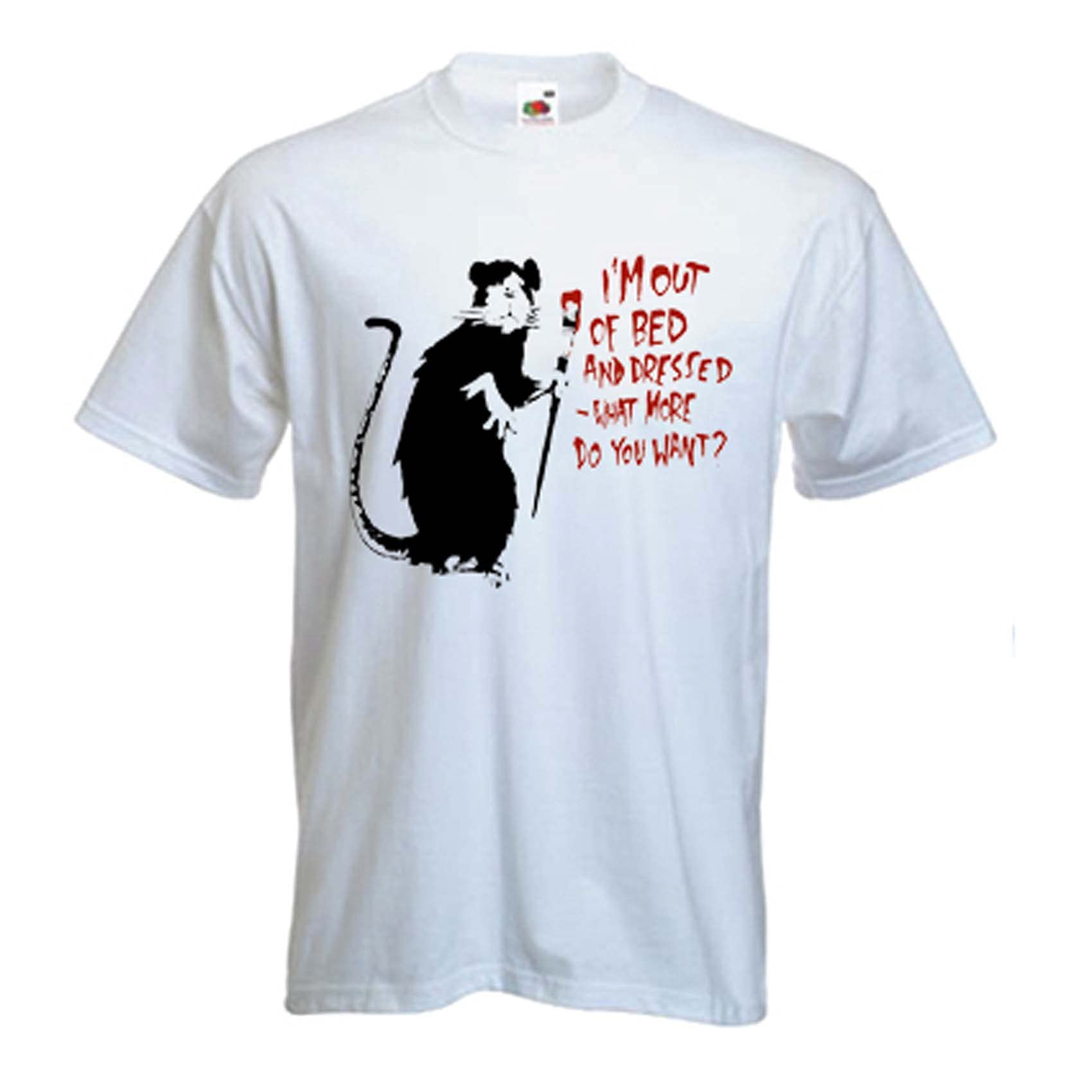 Tribal T-Shirts Banksy I'm Out of Bed Rat T-Shirt (chice of Colours) (Large, White)