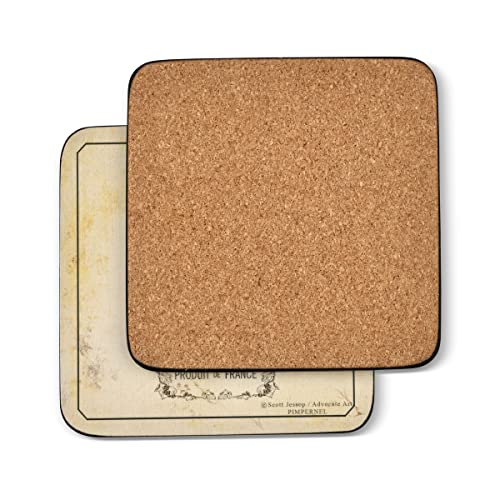 Pimpernel Vin De France Collection Coasters | Set Of 6 | Cork Backed Board | Heat And Stain Resistant | Drinks Coaster For Tabletop Protection | Measures 4” X 4” #TOP1