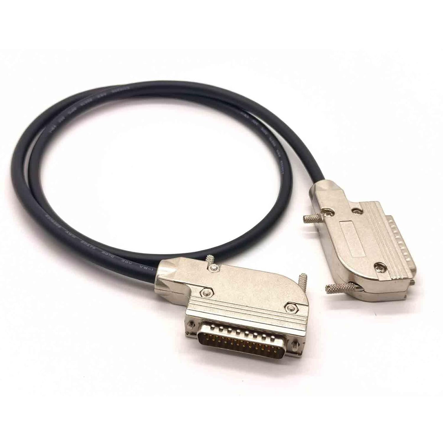 DB25 Male Right Angled to DB25 Right Angled Male 2 Rows of Needles Zinc Alloy Double Shielding COM Data Serial Cable 1Meter