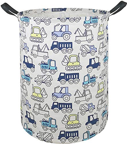 Image of ACMUUNI 19.7" Round Laundry Basket Laundry Hamper with Handles ,Toys Storage Organizer Gift Bins for Boys and Girls ,Room Decorate (Engineering vehicle)