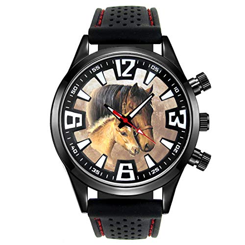Timest - Caballo con el Potro - Reloj para Hombre con Correa de Silicona Negro Analógico Cuarzo CSF040