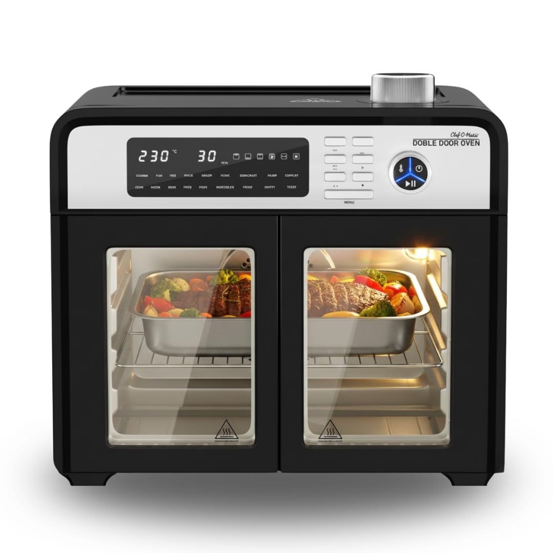 STARLYF Doble Door Oven 28L, Forno Friggitrice ad Aria XXL | Doppia Porta, 18 Programmi, 1700W, Grill, Girarrosto, Disidratatore e Display LCD | Forno Elettrico Multifunzione da Cucina