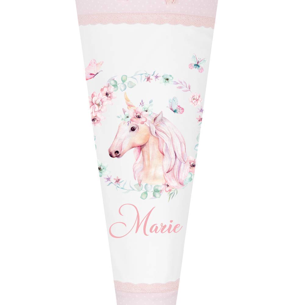 Einhorn Schultüte mit Namen aus Stoff 70cm groß