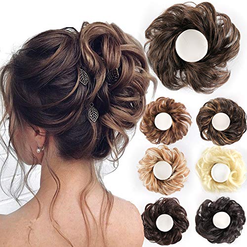 Leeons Scrunchy Updo Wavy Straight Hair Bun Messy Donut Elastic Chignons Wrap Around Synthetic Ponytail Hairpiece Hair Extension (#2/30)