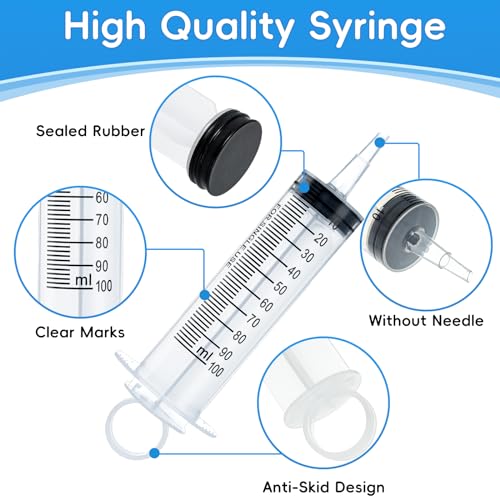 4 Stück Spritzen 100ml Kolostrum Spritze, Kunststoffspritzen mit Kappen aufziehspritze Ohne Nadel, Sterile Einzelverpackung für Wissenschaftliche Labore Füttern (4 x 100ml)