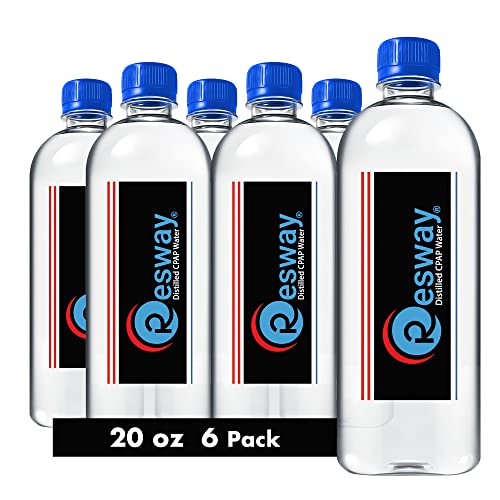 Resway Distilled Water | 20 oz 6 Pack H2O Bottles for Resmed, Respironics Machines, Humidifier | Clean, Purified Multi Use