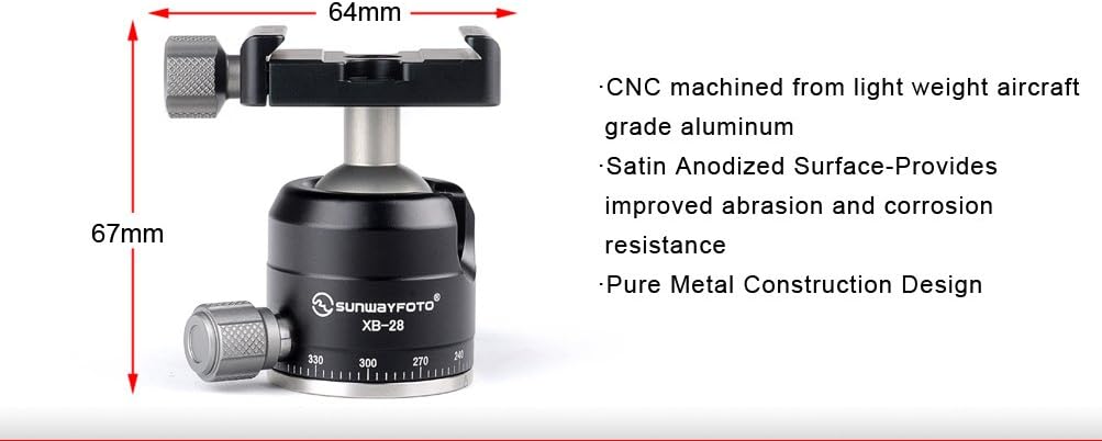 Sunwayfoto XB-28 Low Profile Ball Head 28mm Arca/RRS Compatible Sunway