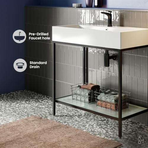 Image of Swiss Madison Pierre 32 inch Open Shelf Black Frame Freestanding Bathroom Vanity with Sink Top