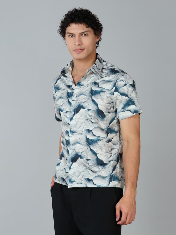 Image of MARK & ALBERT Men's 100% Cotton Printed Half Sleeves Regular Fit Shirt for Men