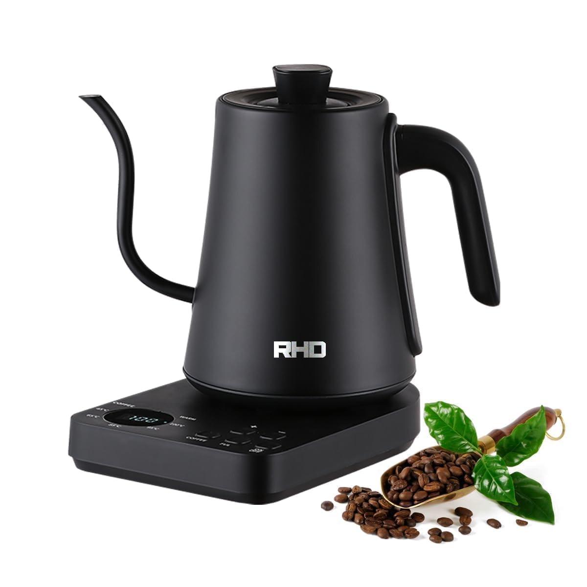 Hervidor de agua de acero inoxidable Kitchen Aid, hervidor de agua termostático, 1 litro, 1000 W, boquilla de ángulo recto de 90°, acero inoxidable 304, protección contra ebullición en seco, color