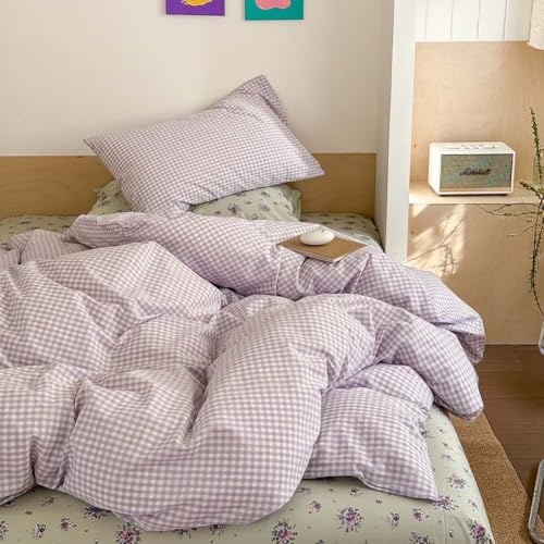 Image of Nayoroom Purple Gingham Duvet Cover Queen Plaid Checkered Dorm Bedding