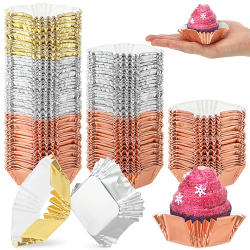 Image of Layhit 600 Pcs Square Mini Foil Cupcake Liner 1.8 inchx2.4 inch Disposable Bright