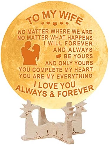 KEMEILA Engraved Moon Lamp Night Light Gift for Wife, USB Charging and Remote Touch Control Brightness Personalized 5.9Inch Lunar Lamp, Mother's Day Birthday Valentine's Gift for Wife