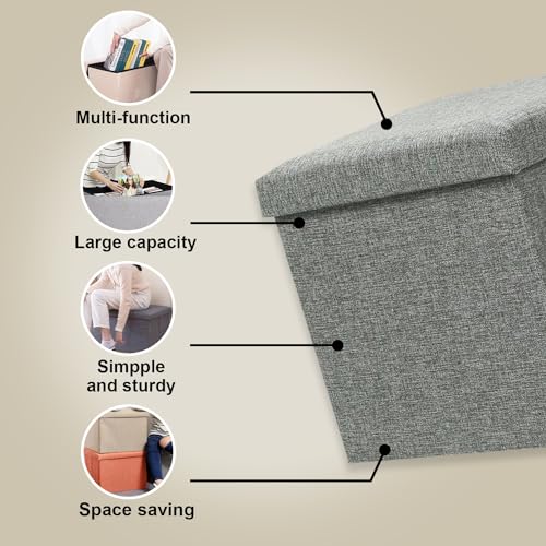 Image of Kuber Industries Pack of 2 Storage Stool - Square Toy Box, Foot Rest, Folding Seating, Wardrobe Organizer for Clothes-Books, Living Room Storage Box - S ZH002GY Gray